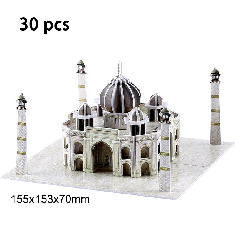 Taj Mahal DIY архитектура 3D Картонная головоломка игрушки Нотр-Дам де Пари Эйфелева башня Василий собора всемирно известная архитектурная модель игрушки - Цвет: Taj Mahal