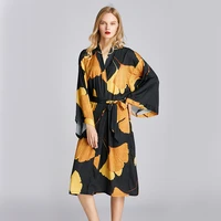 2021 spring autumn sleepwear robe spring viscose women nightgown flower printed long sleeve pajamas bathrobe for female