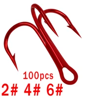 35647 red treble hook fishing supplies barbed anchor hook luya fishing gear fishing tackle 100 pcsbag