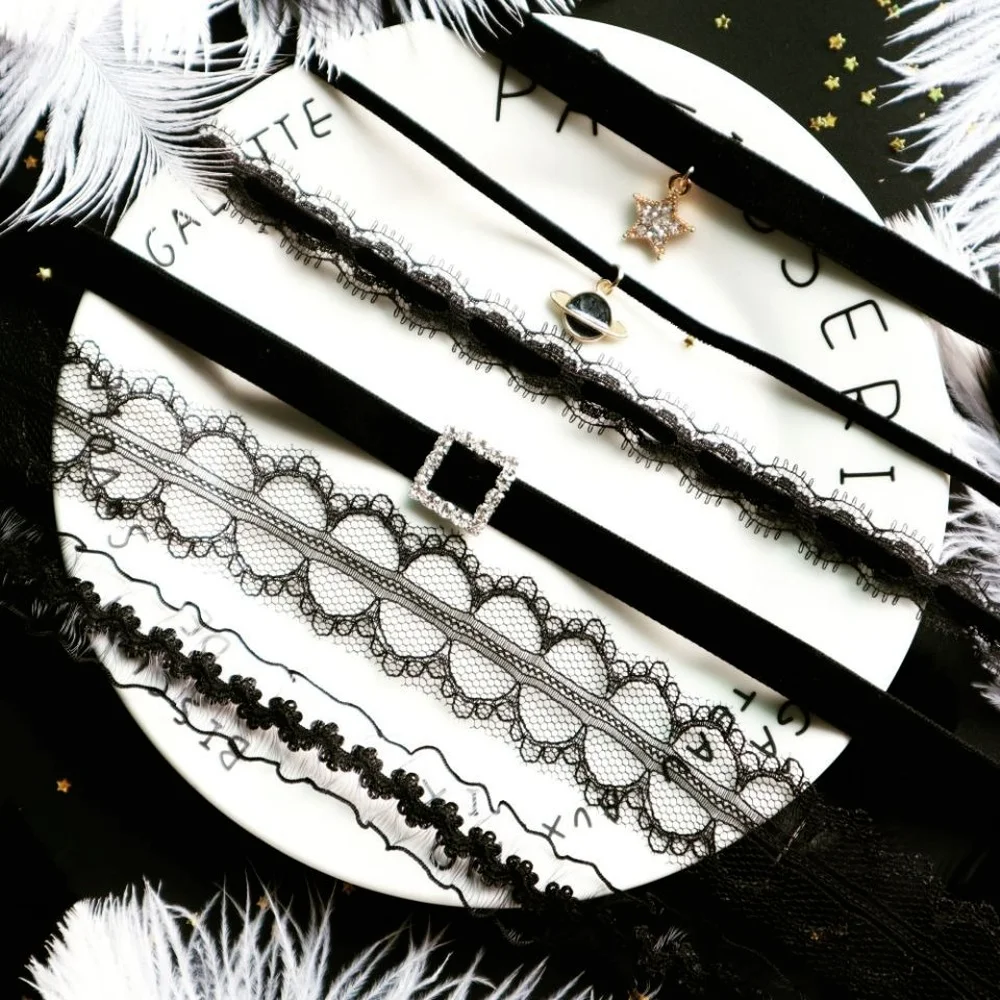 

Star Pendant Necklace for Women 2021 Japanese Fashion Aesthetic Collar Accessories Sexy Lace Jewelry Charm Black Choker Gift