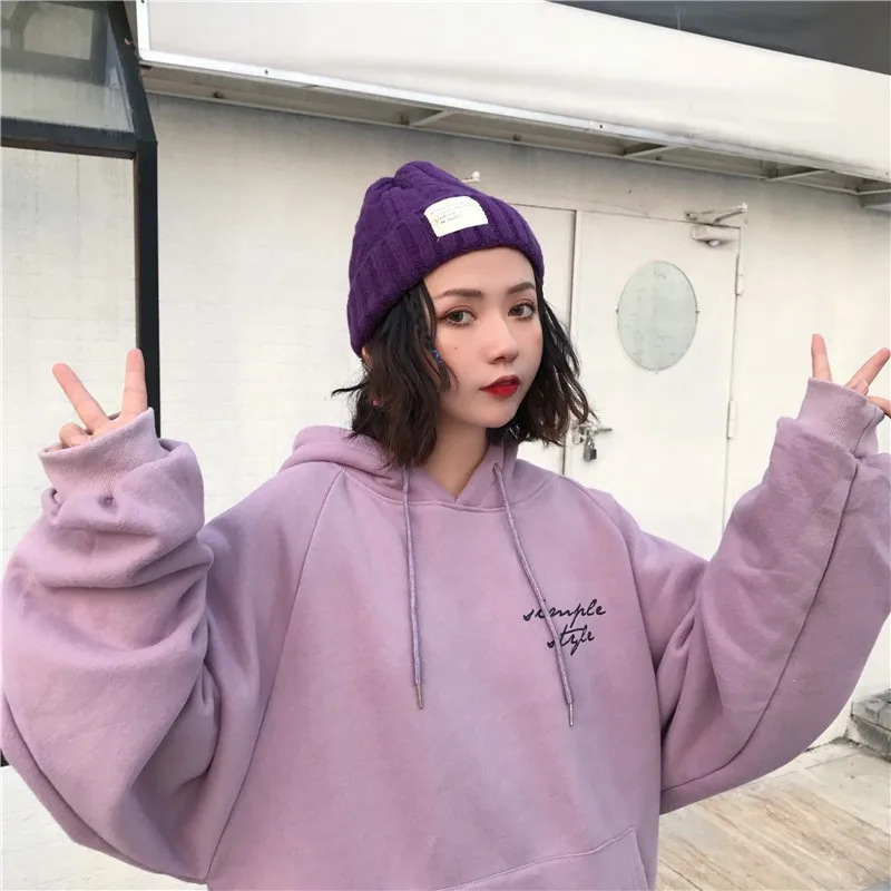 New Cute Pullover Hoodie Sweatshirt Oversize Female Clothes Korean Letter Printing Kpop Women Sweetshirts Loose Fit Full Sleeves