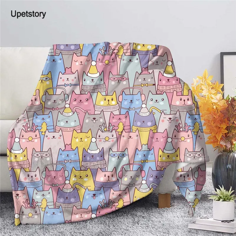 

Upetstory Cute Cat Printed Warmth Throw Blanket Super Soft Sherpa Fleece Blankets On Sofa Adults Kids Bedspread 2020 New