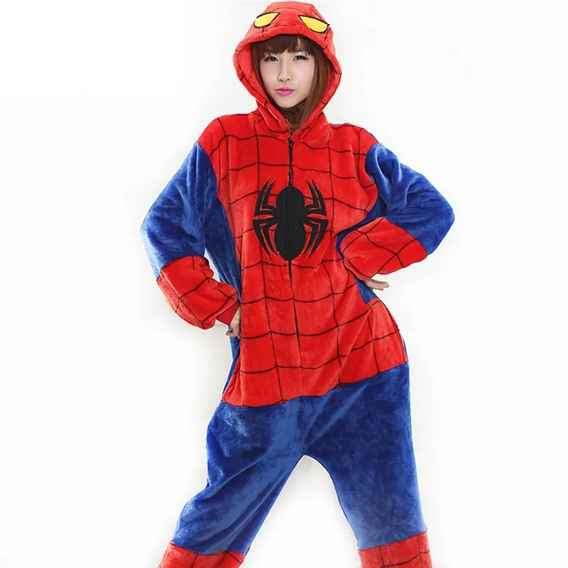 Кигуруми, пижамы для взрослых в виде животных, наборы, Ститч, единорог, Onesie, мультяшное ночное белье, косплей, для женщин и мужчин, зимние фланелевые пижамы с пандой - Цвет: Spiderman