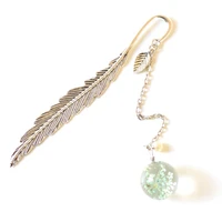 1pc crystal pendant bookmark metal feather shape chinese style bookmark lucky gift students stationery school supplies