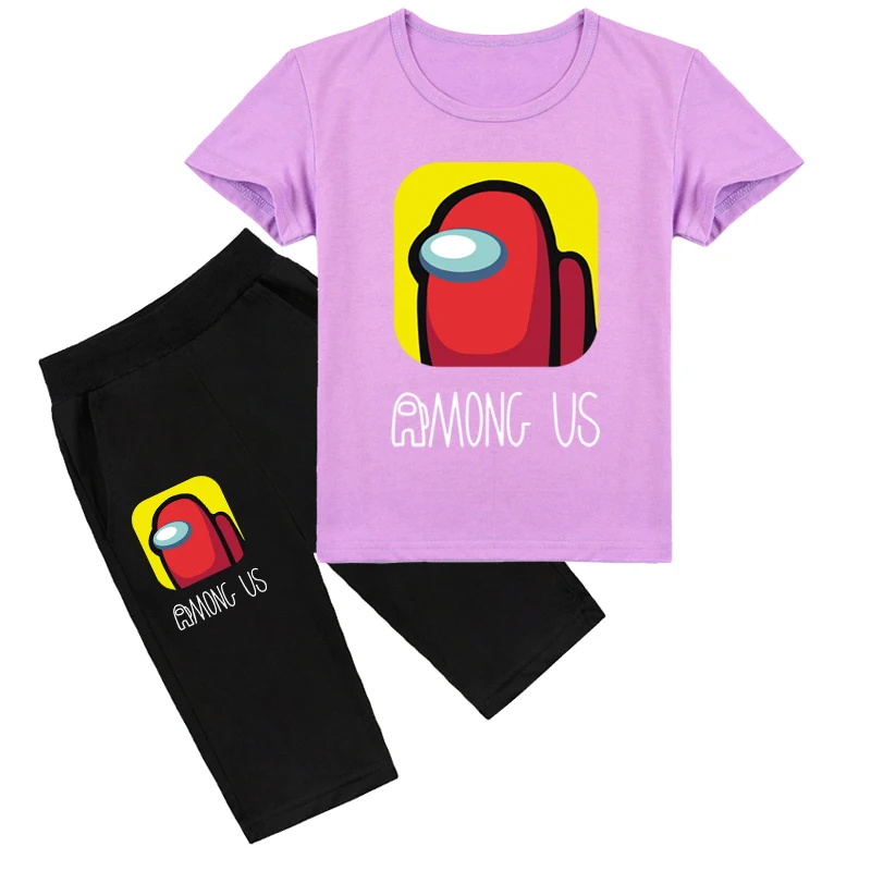 

2021 Among Us Impostor Graphic Set Children's Clothing Kid T shirt Set Summer Thin Short Sleeved + Trousers Sportswear Set