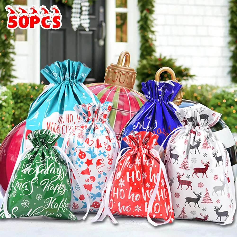 

30pcs Gift Drawstring Bags Christmas Present Wrap Wedding Birthday Candy Bag Gift Packing Bags Xmas Navidad New Year Supplies