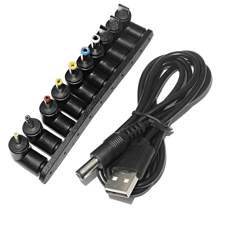 

Universal 5V DC Power Cable USB to DC 5.5x2.1mm Plug Charging Cord Adapter with 10 Connectors for Router TV BOX