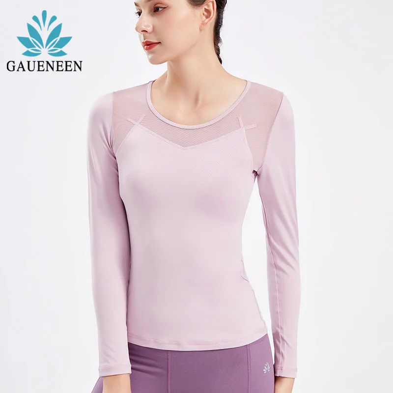 

GAUENEEN Women Training Sports Top Mesh Gym Yoga Top Fitness Shirt Running Workout Breathable Long Sleeve Shirts Sportswear