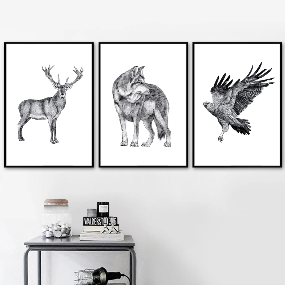 

Wolf Deer Fox Bird Eagle Silhouette Nordic Posters And Prints Wall Art Canvas Painting Animals Wall Pictures For Kids Room Decor