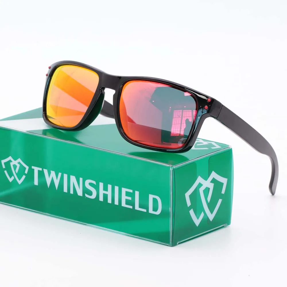 

TWINSHIELD Brand Sports Sunglasses Men HD Polarized Sun Glasses TR90 Square Frame Reflective Coating Mirror Lens UV400