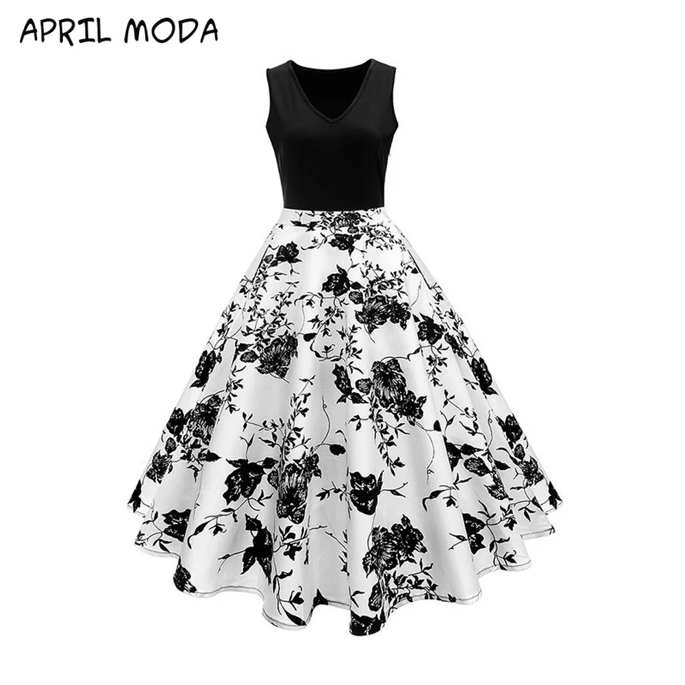 

Vintage 50s 60s Retro Women Summer Robe Female Polka Dot White Swing Vestidos 2020 New Floral Print High Waist Rockabilly Dress