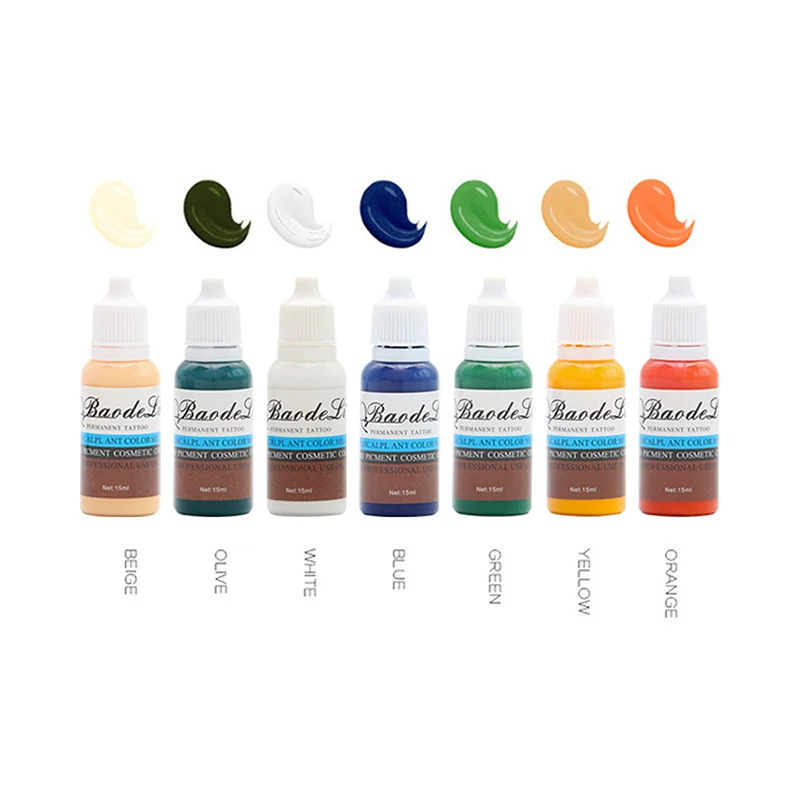 

7 Colors Tattoo Ink 15ml/bottle Pigment Eyebrow Eyeliner Lip Body Tattoo Art Makeup Tools Tattoo Color Inks Paints Accesories