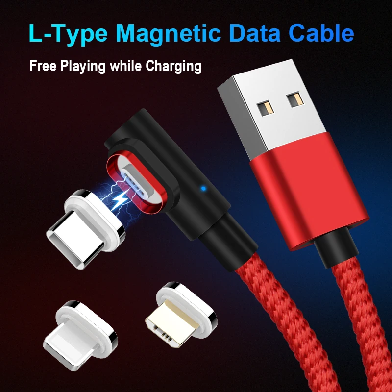 Магнитный Кабель 90 градусов 3A, кабель Micro USB type C, кабель для быстрой зарядки и передачи данных для iPhone XS MAX XR SAMSUNG S10 Plus S9+ S8 Note 9