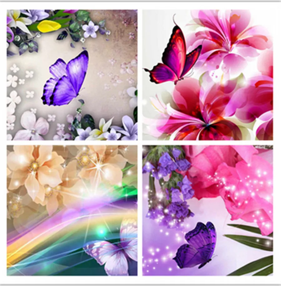 DIY Алмазная картина животное Бабочка и цветок вышивка декорация Радужная дрель