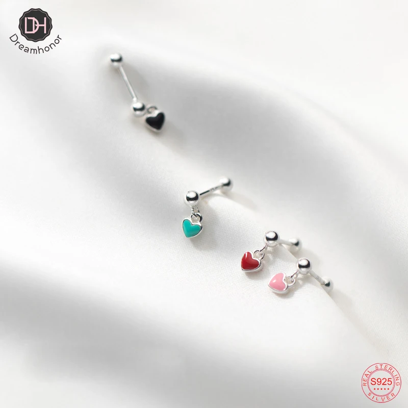 

Dreamhonor 925 Sterling Silver Enamel Heart Screw Ball Stud Earrings For Women Wedding Party Jewelry Accessories SMT211