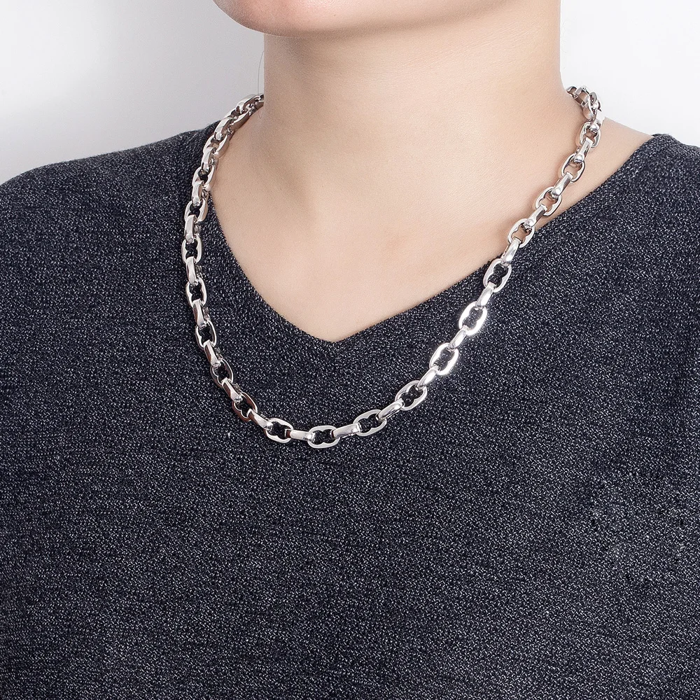 

Punk 100%925 Silver Round Curb Cuban Link Chain Lock Choker Necklace Collar Hot Gift For Men Pendant Necklace Jewelry