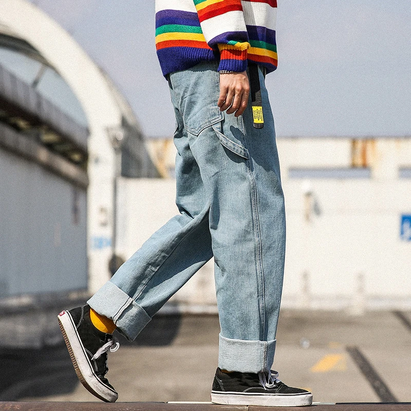 

Oversized Wide Leg Jeans Men Solid Straight Long Denim Pants 2021 Spring Baggy Daddy Trousers Large Size Menswear Original B171