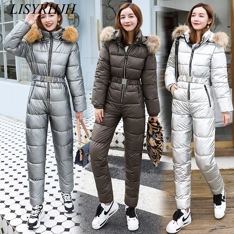 -20 Degrees Warm One Piece Jumpsuit Women Outfit Ski Suit Jacket Winter Parka Female Hooded Bodysuit Overalls Women Tracksuits