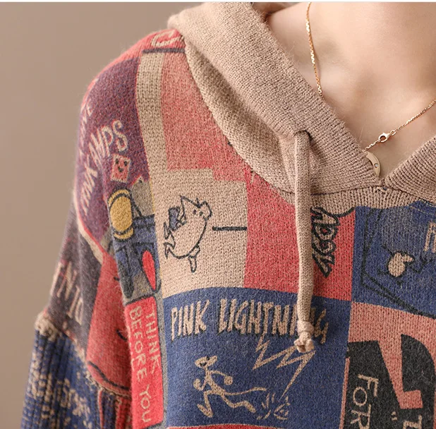 Свитшоты с капюшоном для женщин Осенние вязаные Свободные повседневные пуловеры