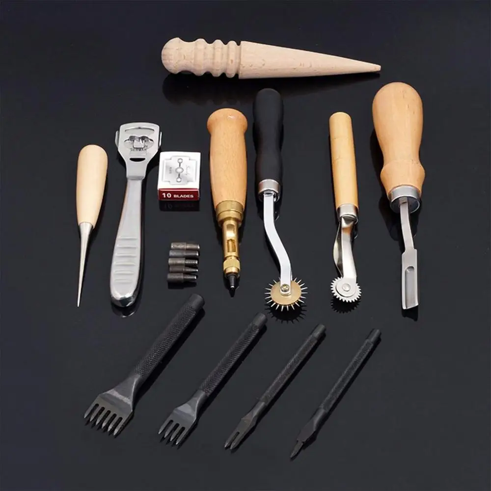 18Pcs/Set Leather Craft Tools Punch Kit Set Stitching Carving Working Sewing Saddle Groover for DIY Hand | Дом и сад