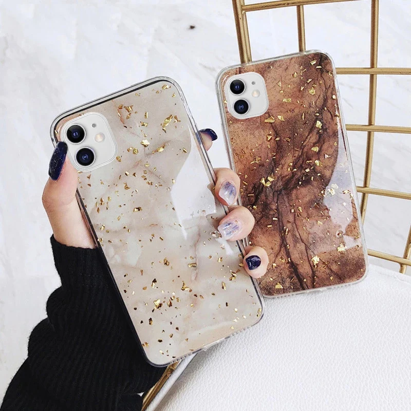 

Fashion Marble Phone Case For iPhone 13 12 11 Pro Max X XR XS 6 6s 7 8 Plus 12Mini Luxury Gold Foil Vintage Pattern Fundas Cover