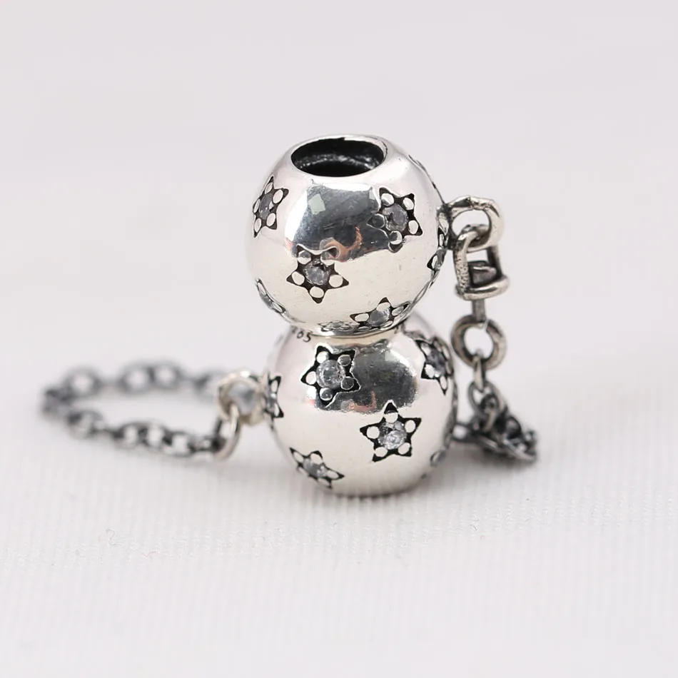 

Authentic S925 Bead Charm Starry Night With Crystal Safety Chain Beads for Women Bracelet Bangle DIY Jewelry