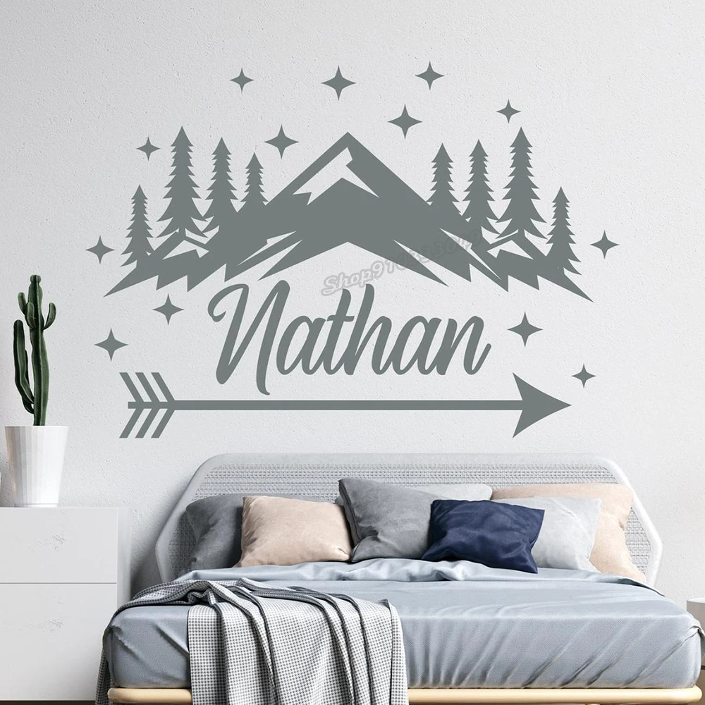 

Boy name Custom wall decal kids room decor mountain woodland Wall Sticker arrow decal boy room decor sticker nursery decor B039