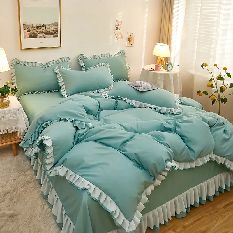 Постельное белье с оборками набор пододеяльник простыня и наволочка постельное