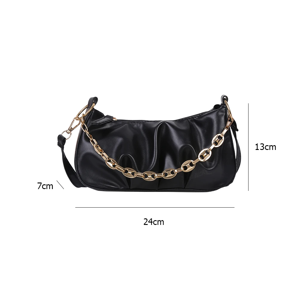

Youth Ladies Simple Versatile Bag Portable Women Chain Handbag Tote Solid Color PU Leather Pleated Shoulder Bags