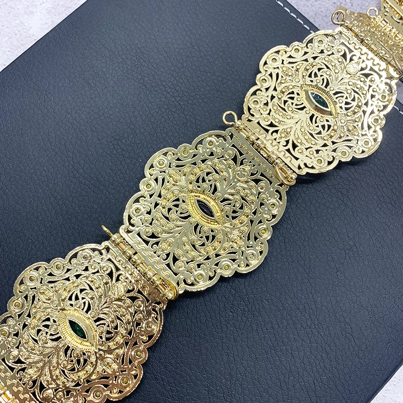 Elegant Moroccan Caftan Belt for Women Wedding Dress Jewelry Hollow Metal Buckle Link Chain Full Color Crystal Bride Gift