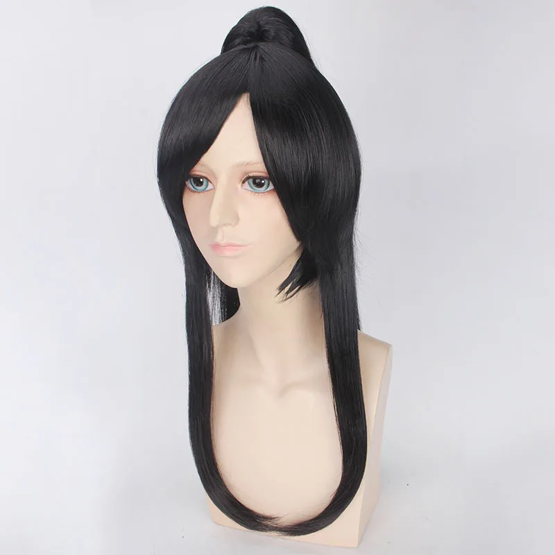 

Anime D.Gray-man Yu Kanda Cosplay Wig With Ponytail 60cm black long straight Wigs Heat Resistance Fiber Synthetic Fake Hair