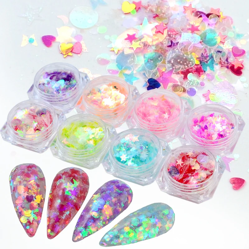 WUF дизайн ногтей Блеск AB Хамелеон цвет блестки хлопья УФ гель лак звезды сердце