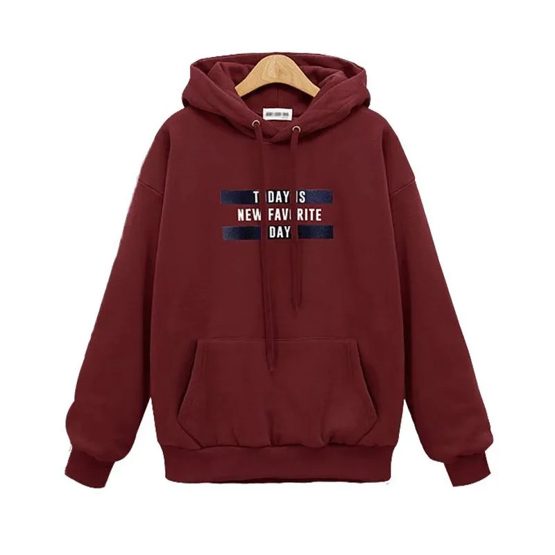 

Brand in Europe and America Autumn and Winter Printed Letter Hooded Loose Pullover Hoody Female Long Brushed and Thick Coat