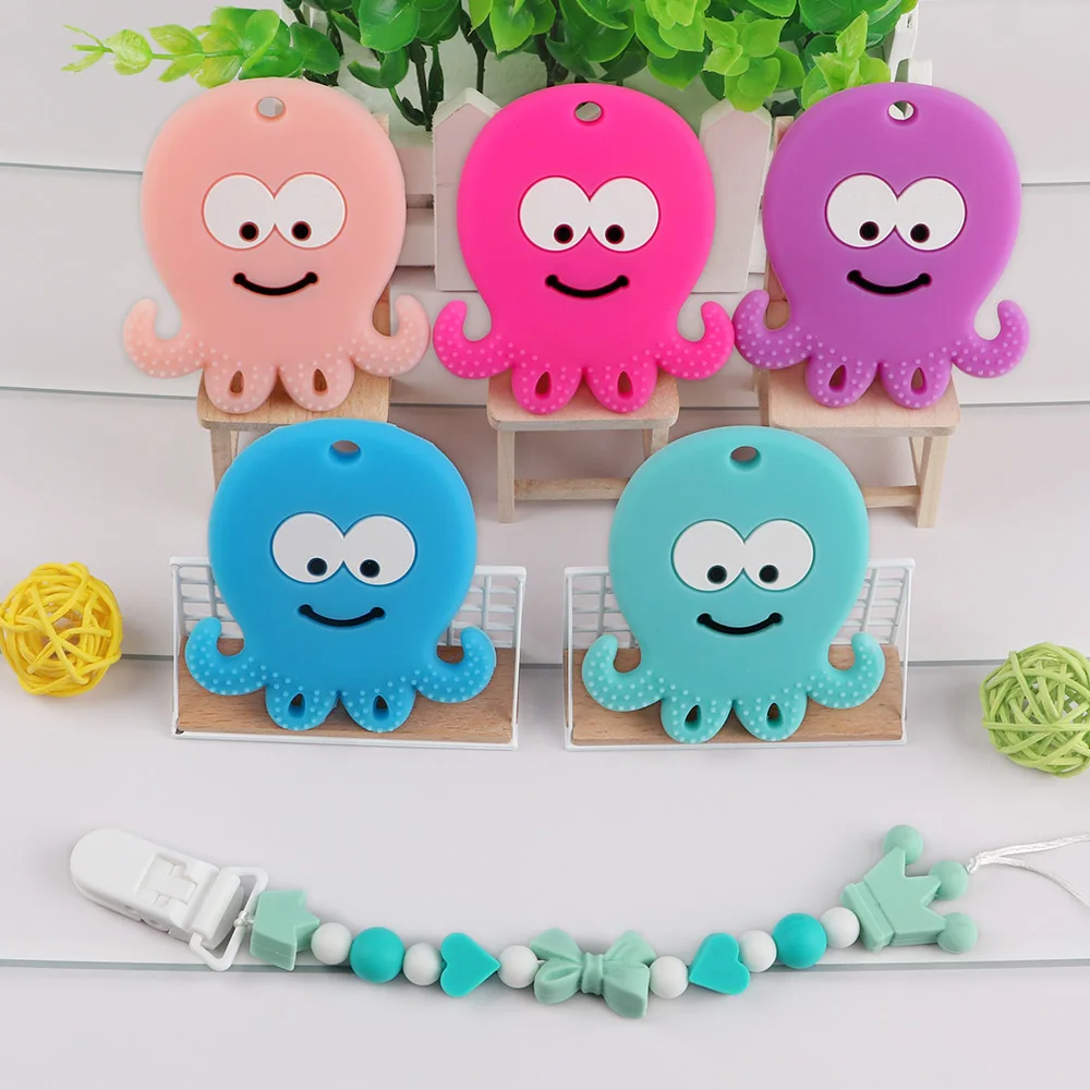 Kovict-mordedor de silicona de grado alimenticio para beb&eacute;, cadena de chupete, accesorios masticables, juguetes de lactancia, pulpo, animales, 5/10 Uds.-2