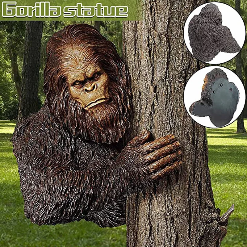 

Новинка 2021, статуя Bigfoot The Bashful Yeti, мультяшная скульптура орангутана, 3D декор для сада, двора, художественное дерево, статуя