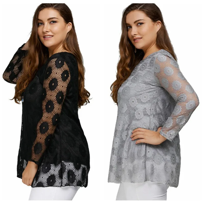 WEIXINBUY женская Удобная дышащая Повседневная модная кружевная длинная футболка