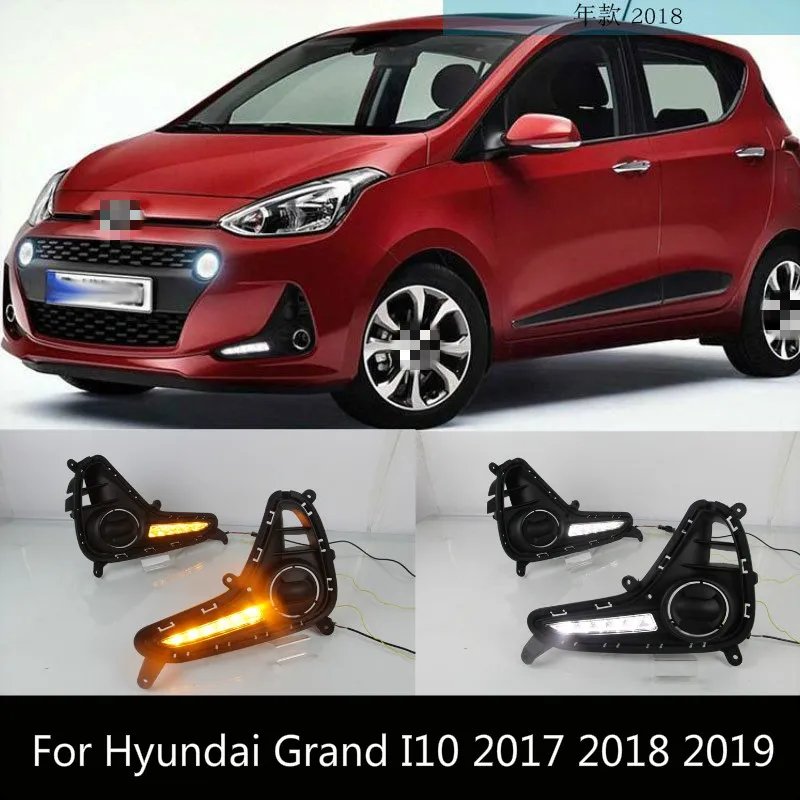 

1 set For Hyundai Grand I10 2017 2018 2019 LED DRL Daytime Running Light Daylight yellow turn lights lamp