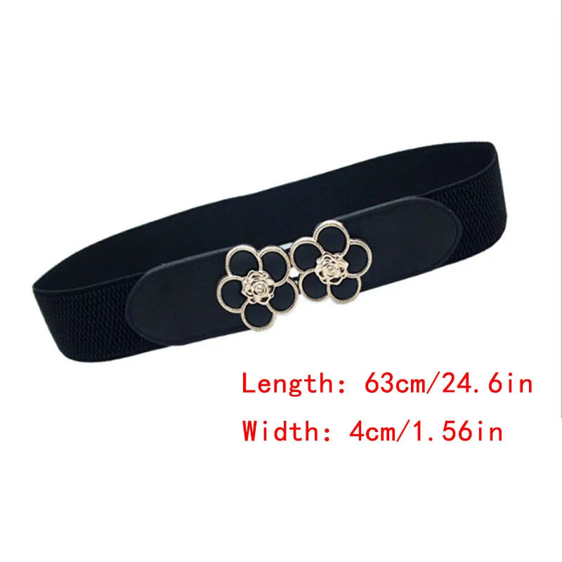 

Women Elastic Belt Hot Pin Fashion Trend Leisure Black Waistband Wide Elegant Gold Buckle for Women Dress Wedding Coat Lady TO2