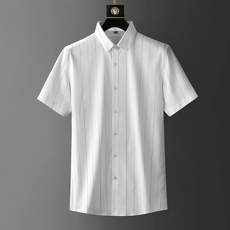 

Summer new short sleeve shirt men's slim stripe simple casual light business men's shirt no iron shirt men's shirt