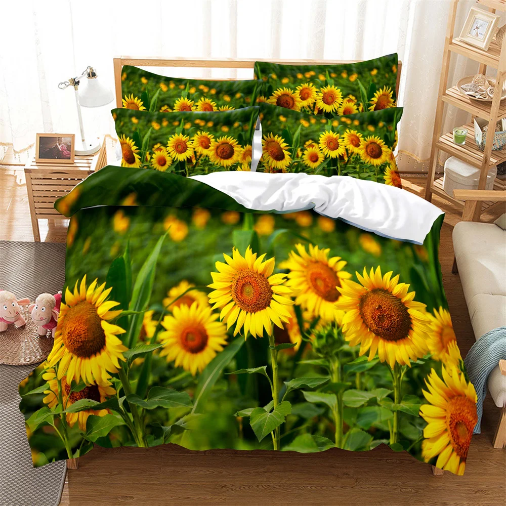 

Sunflowers Bedding 3-piece Digital Printing Cartoon Plain Weave Craft For North America And Europe Bedding Set Queen