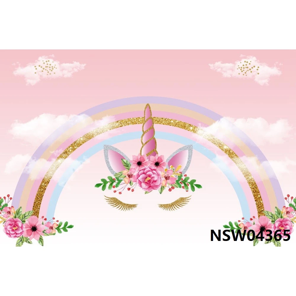 Nitree фон с единорогом Радужный цветок облако Новорожденный ребенок душ девочка 1-й