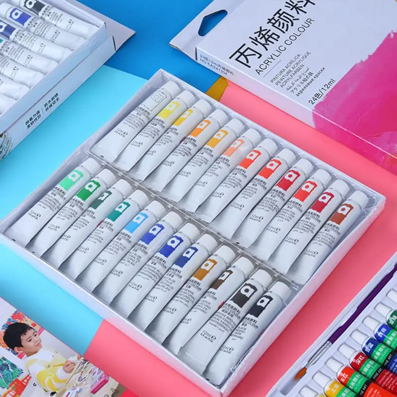 

12/24 Colors Professional Acrylic Paints Brush Set 12ml Tubes Artist Drawing Painting Pigment Hand Painted Wall Paint DIY