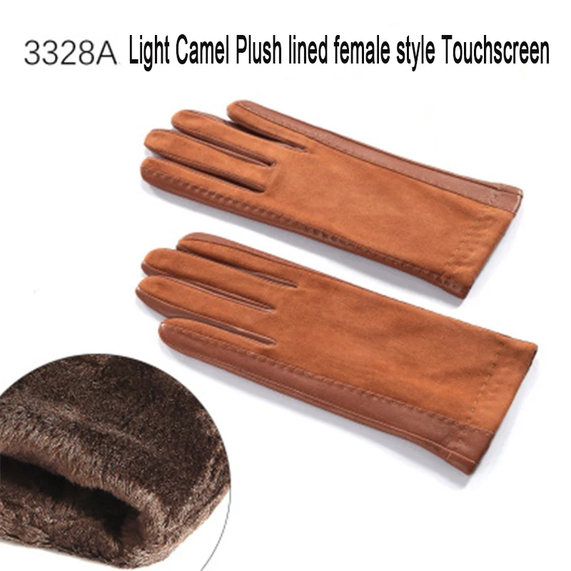 3328 camel woman Женские перчатки из натуральной кожи осень-зима плюс бархатные Утепленные перчатки для вождения из замши овчины женские TE3328 - Цвет: 3328 camel woman