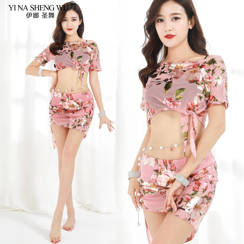 Женский костюм для танца живота сексуальный короткий топ с цветочным принтом +