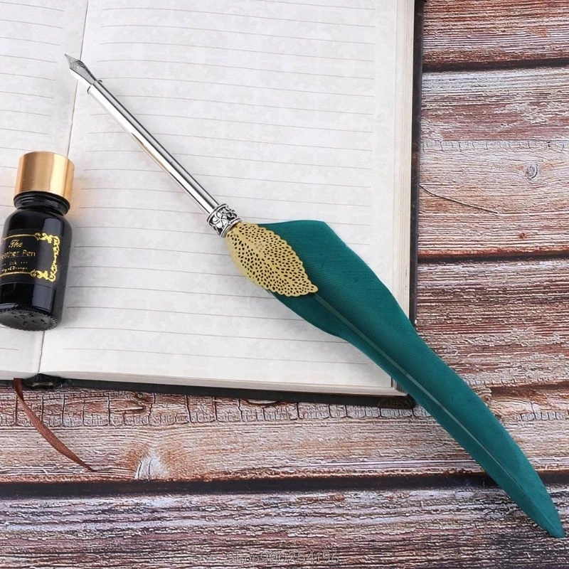 

English Calligraphy Feather Dip Pen Writing Ink Set Stationery Gift Box With 5 Nib Wedding Gift Fountain Pen N18 20 Dropship