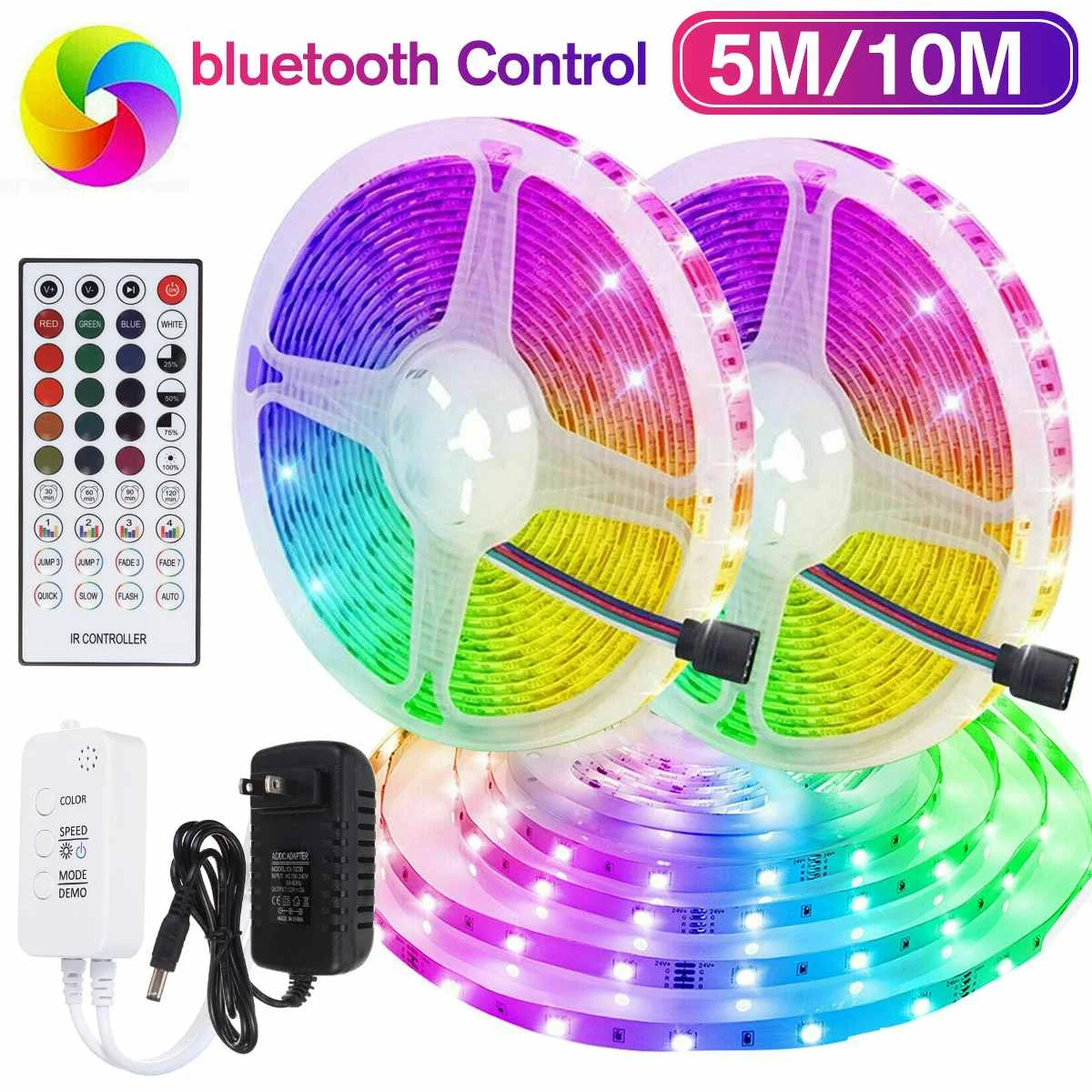 

5 м/10 м 3528RGB Светодиодная лента bluetooth управление через приложение + 44 ключа ИК-пульт дистанционного управления + адаптер питания штепсельная в...