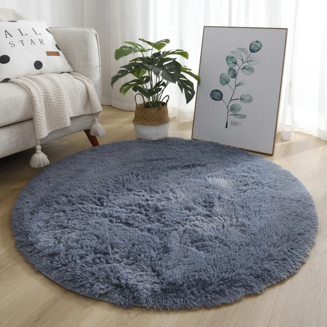 ארוך קטיפה שטיח אפור משיי פלאפי שטיחים עגולים לחיים מודרניים חדר מחצלות תינוק זוחל גן רך שטיחים רגל כרית