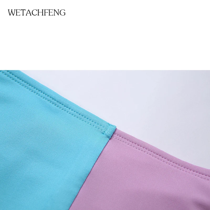 

One Shoulder Fitness 2020 Tracksuit women Two Piece Set Purple Blue Patchwork Crop Top Biker Shorts Skinny Sexy outfits Clothing