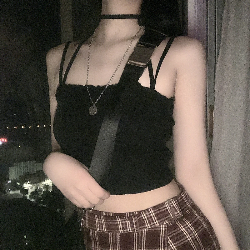 Camisoles женские летние трикотажные короткие топы с двойными бретельками на