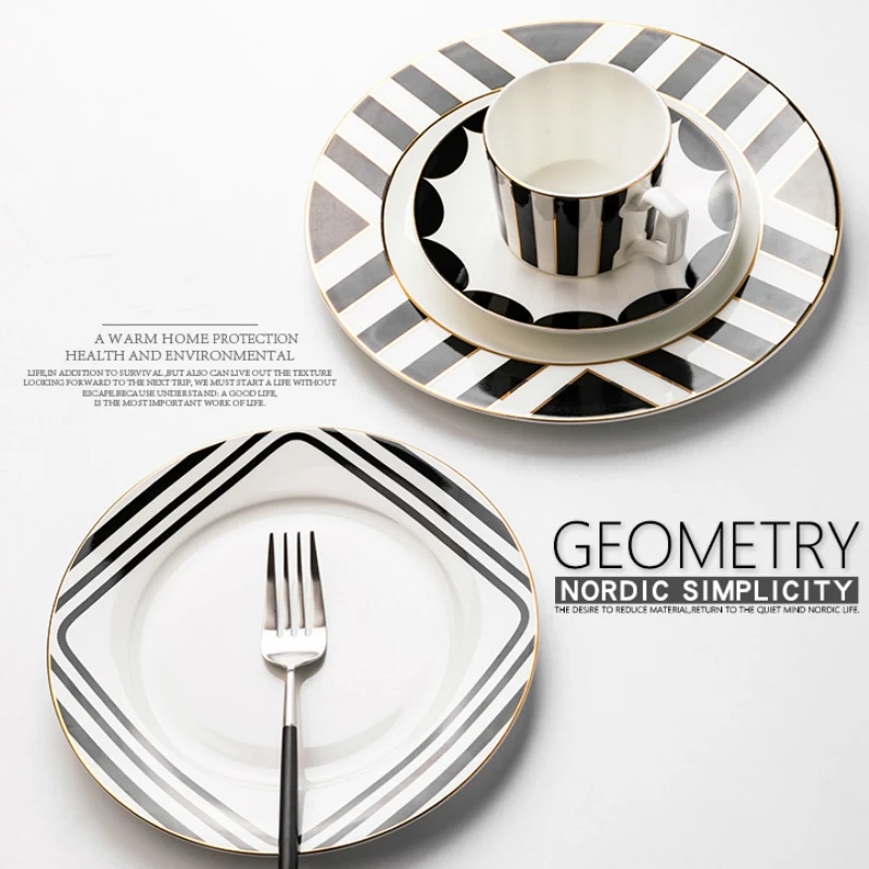 Творческий Черный и белый Керамика плита главным образом блюдо в стиле вестерн